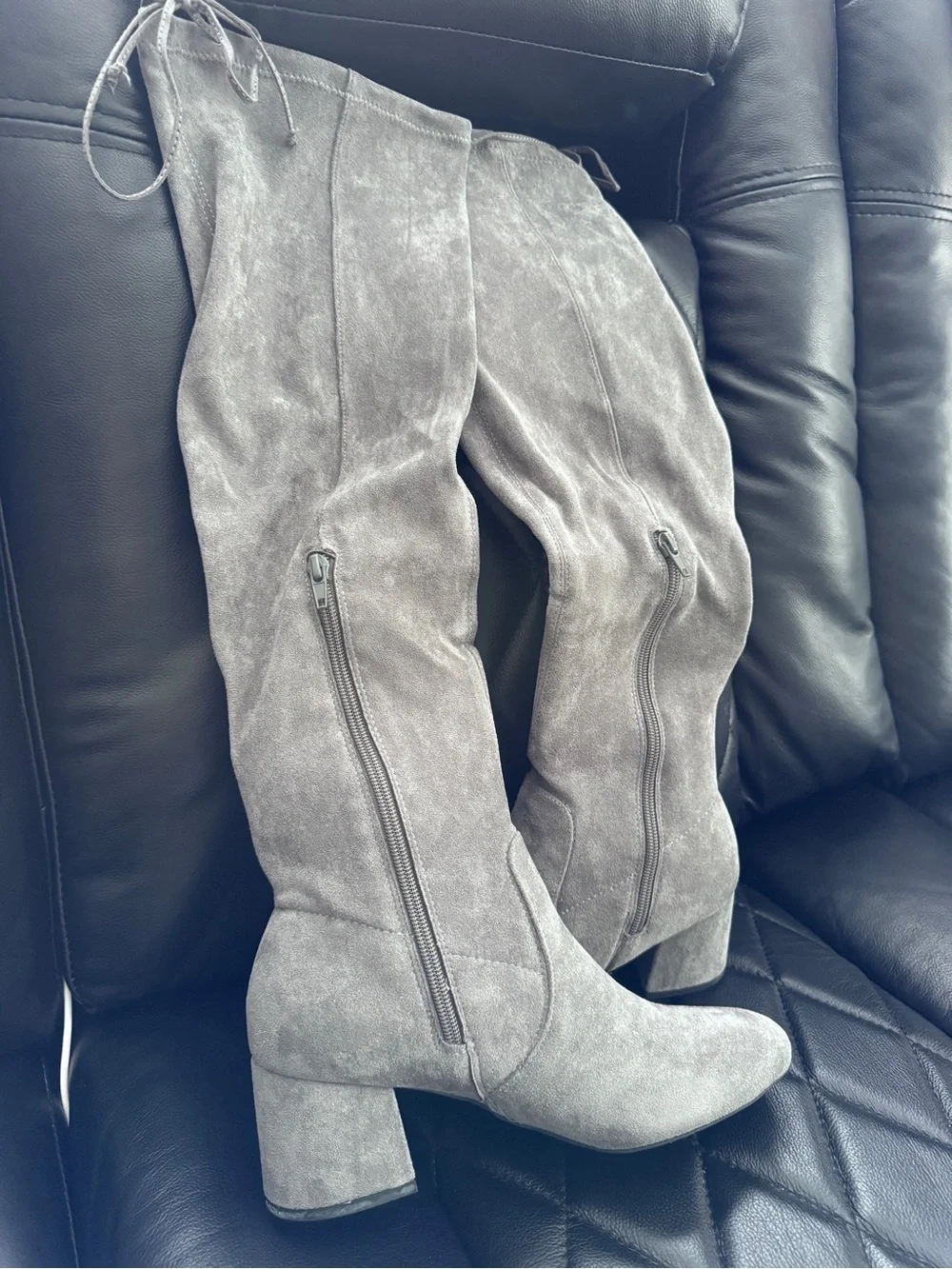 Sugar Grey Over-the-Knee Block Heel Boots
